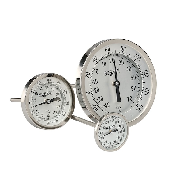 3" Bimetal Thermometer, 1/2" NPT Back Conn, 2.5" Stem Length, 0/140 F/C, .250" Diameter